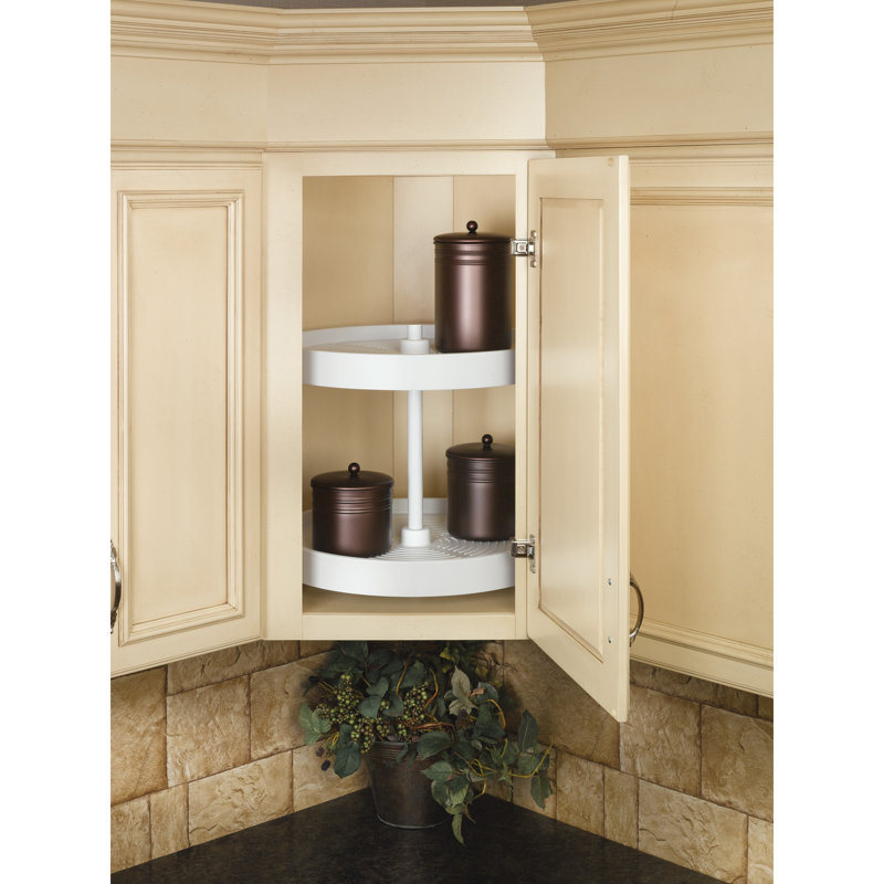 Rev-A-Shelf Polymer Full Circle 2-Shelf Lazy Susan with Bottom Mount Hardware for Corner Base Cabinets, 18" W, White