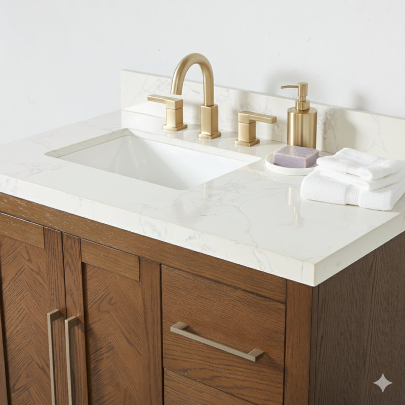 Vivian 36” Single Bath Vanity Set with Ceramic Undermount Sink, Walnut, 36"