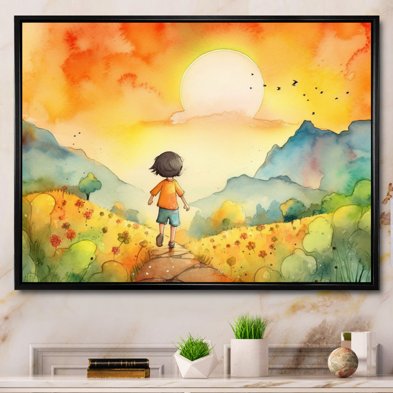 Enfants, art mural sur toile, H 12 po x l 20 po, Impression encadrée, Noir