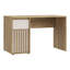 Scandi Style Desk with 1 Door and 1 Drawer, Slatted Details, Youth Room, Home Office, Engineered Wood, Warm Oak Decor/Beige, 120 cm W x 74.4 cm H x 60 cm D
