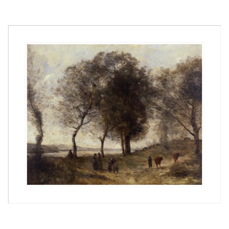 Le Lac (ou Le Chemin des Vaches) par Jean-Baptiste-Camille Corot, impression giclée encadrée, H 23,5 po x l 27,67 po
