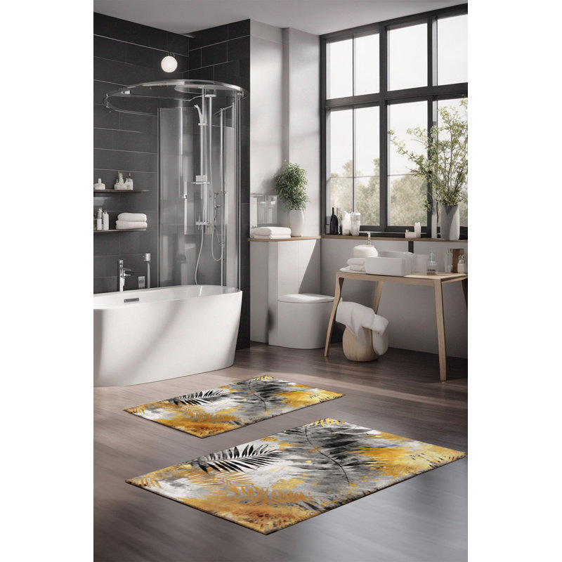 Eakly Luxury Bathmat Set (2 Pieces), 100% Polyester, 16.0 x 23.6 inches & 23.6 x 39.4 inches | Non-Slip Antibacterial Design, 0.3 in Pile Height | Machine Washable, Durable & Easy to Clean | Ideal for Bathroom Décor