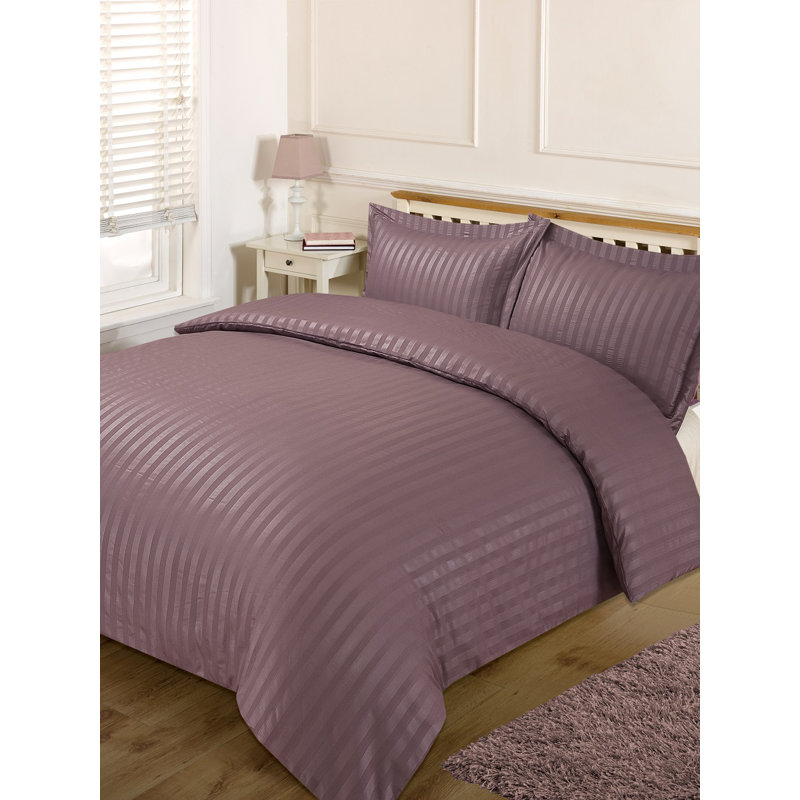 Kronberg Polyester Striped Duvet Cover Set with Pillowcases Included, Kingsize - 2 Standard Pillowcases, Mauve