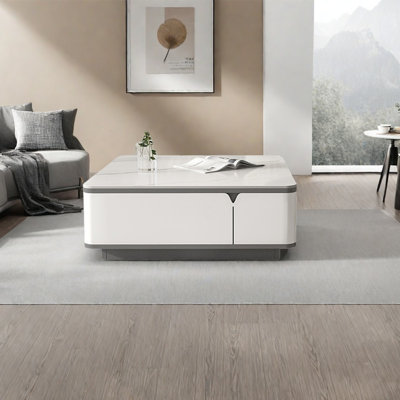 Modern square rock plate coffee table