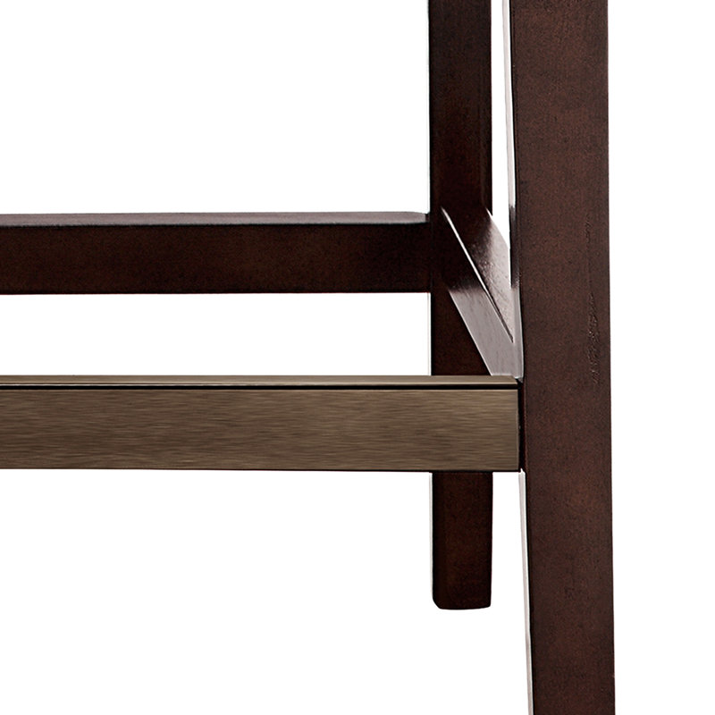 Tabouret de comptoir avec capitonnage - Revêtement brun clair, pieds en bois, dossier à boutons, plaque de protection en bronze, outils d'assemblage requis - bois élégant de salle à manger 26 po, fourni