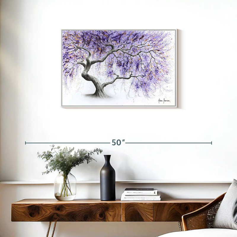 Arbre de prospérité mauve, Cadre flottant blanc, 31 po x 21 po