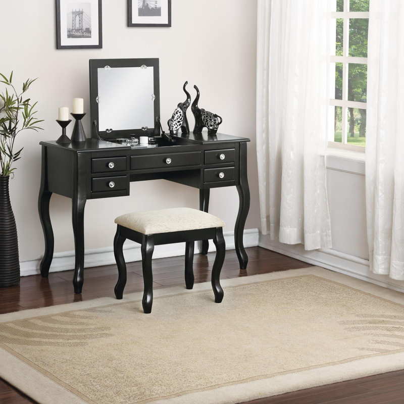 Classic Vanity Set w Stool, Black