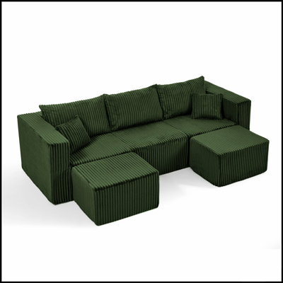 Canapé d'angle modulaire compact, canapé compacté en velours côtelé au style minimaliste moderne, canapé modulaire ultra-confortable à compression et au design optimisé pour un gain de place.