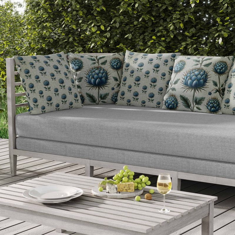 Coussin intérieur / extérieur Thistle Garden, Carré 16 po, Bleu / Vert