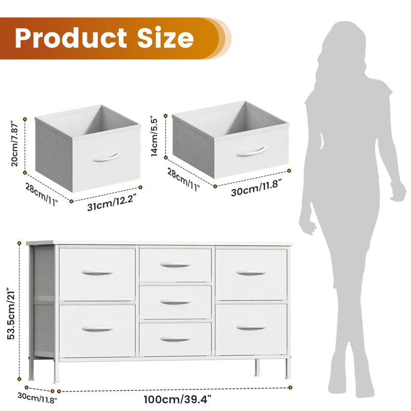 100cm W 7 - Drawer Chest of Drawers, White