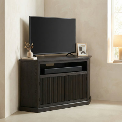 Oak Wood Fluted Door Corner Tv Stand