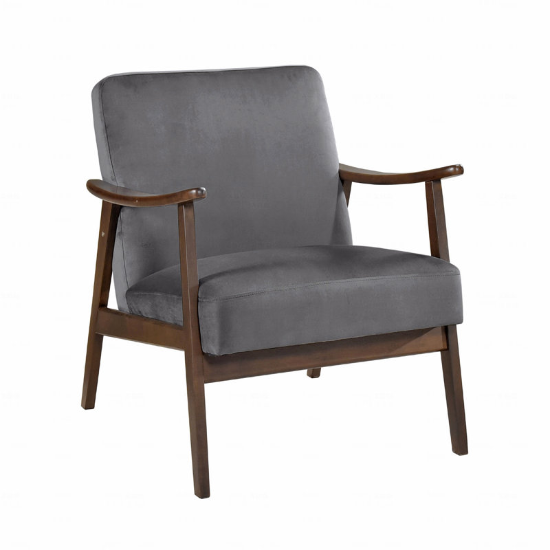 Fauteuil club décoratif, velours brun clair, structure en bois d'hévéa massif
