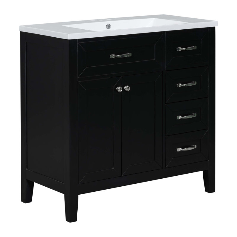 Armoire de salle de bain 36 po avec lavabo et tiroir 36 po, Noir, noir, noir, noir