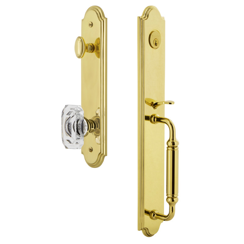 Arc Handleset with Single Cylinder Deadbolt and Baguette Crystal Door Knob and Rosette, Lifetime Brass, 2.75"