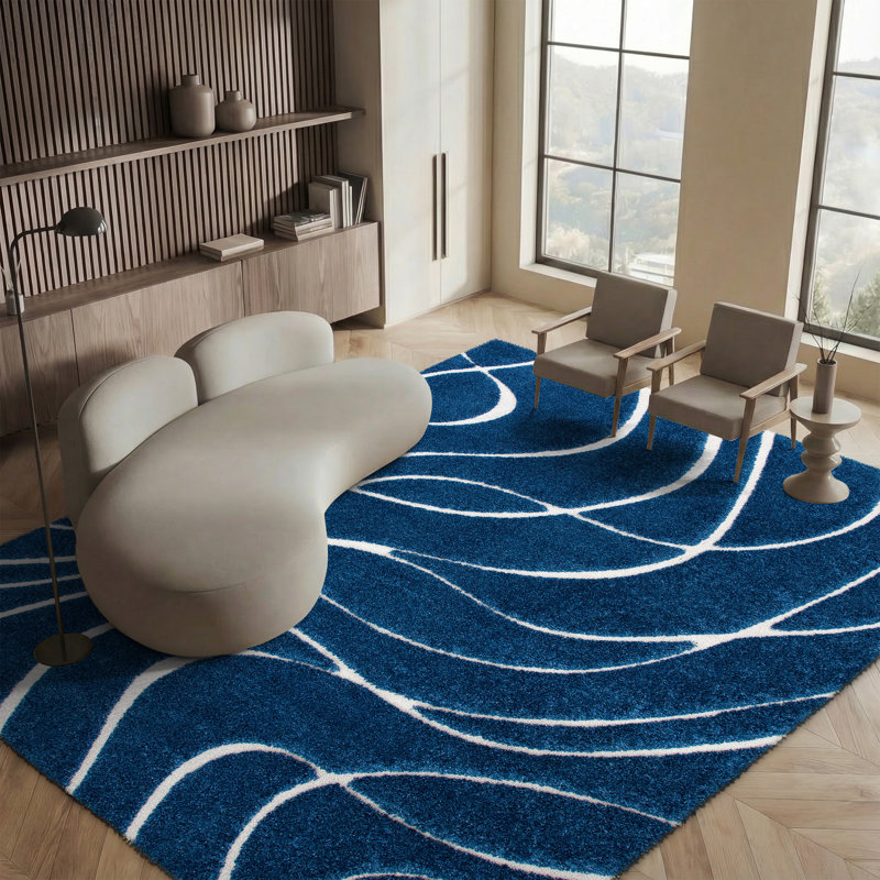 Tapis crème / beige Ashal, Rectangle 2 pi 3 po x 4 pi, Dark Blue/Ivory