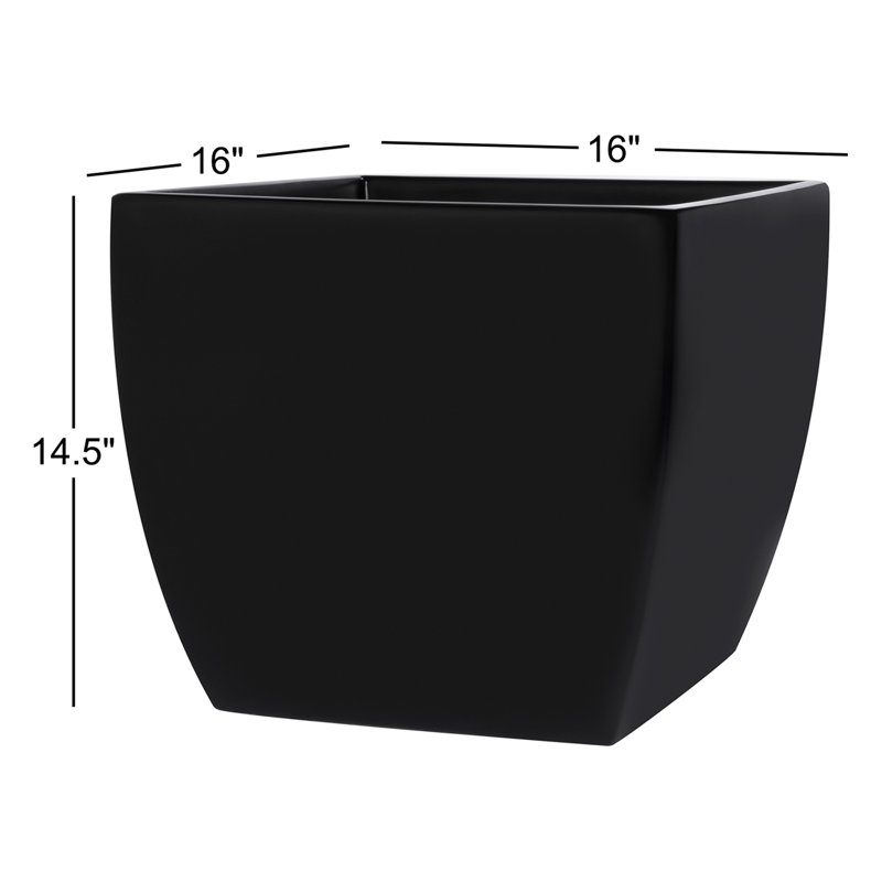 Alexy Pacifica Square Curved Planter Box, Black, 14.5" H x 16" W x 16" D