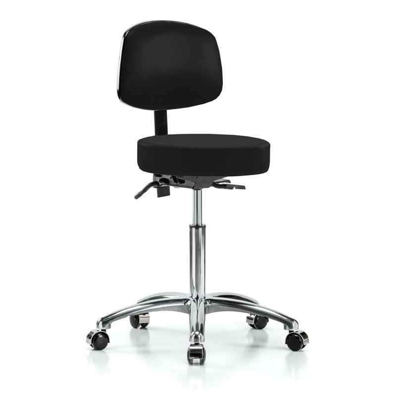 PERCH Chrome Walter Height Adjustable Doctor's Stool with Back | Desk Height 21-28.5", Black Vinyl