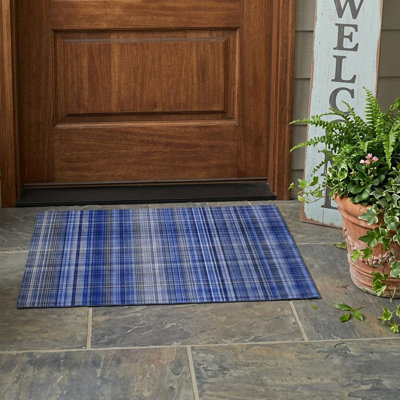 Tapis extérieur antidérapant lavable à carreaux bleu marine 3 pi x 5 pi