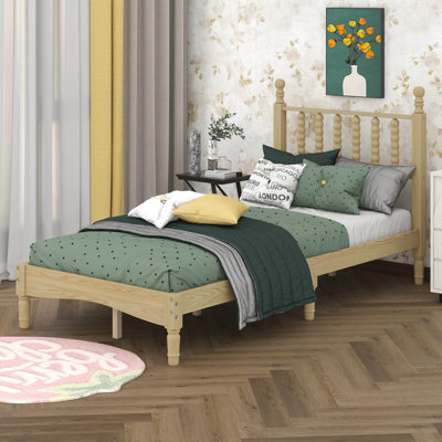 Lit plateforme simple en bois avec tête de lit en forme de gourde, lit plateforme de style rétro
