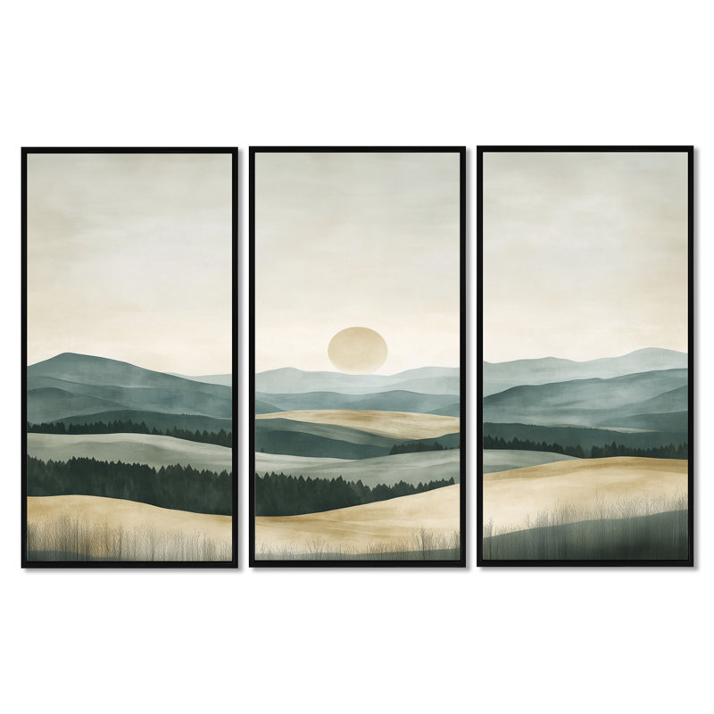 «Minimal Country Horizon II», ensemble d'art mural sur toile, H 32 po x l 48 po, Cadre flottant noir