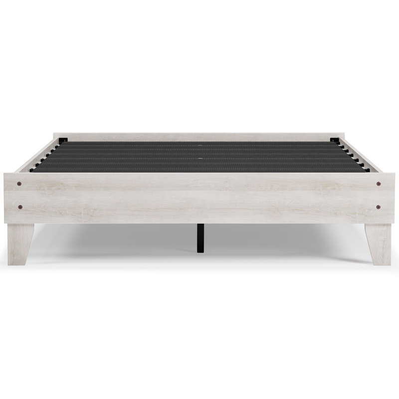 Chic Provincial Queen Platform Bed with Wood Frame in White & Dark Charcoal