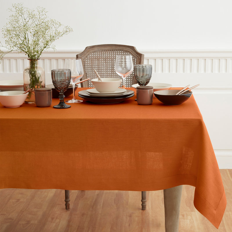 100% Pure Linen Tablecloth - Fete, 90" L x 60" W, Pumpkin