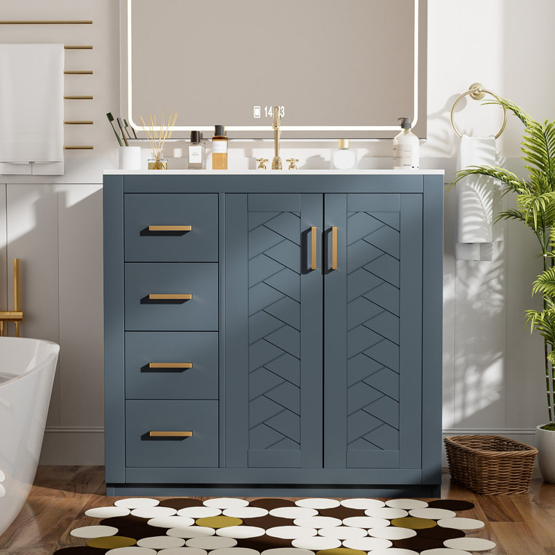 36'' Bathroom Vanity with Ceramic Sink Combo, Blue