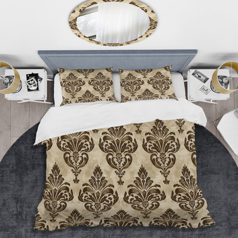 Ensemble de housse de couette transitionnelle brun et beige damassé Glamour I