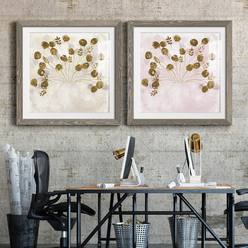 Golden I - ensemble de 2 reproductions d'art sur papier encadré, H 35,5 po x l 71 po x P 1,5 po, Encadré gris
