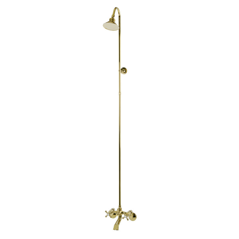 Kingston Brass Vintage Two-Handle 2-Hole Wall Mount Clawfoot Tub Faucet Package with Shower Combo, Polished Brass