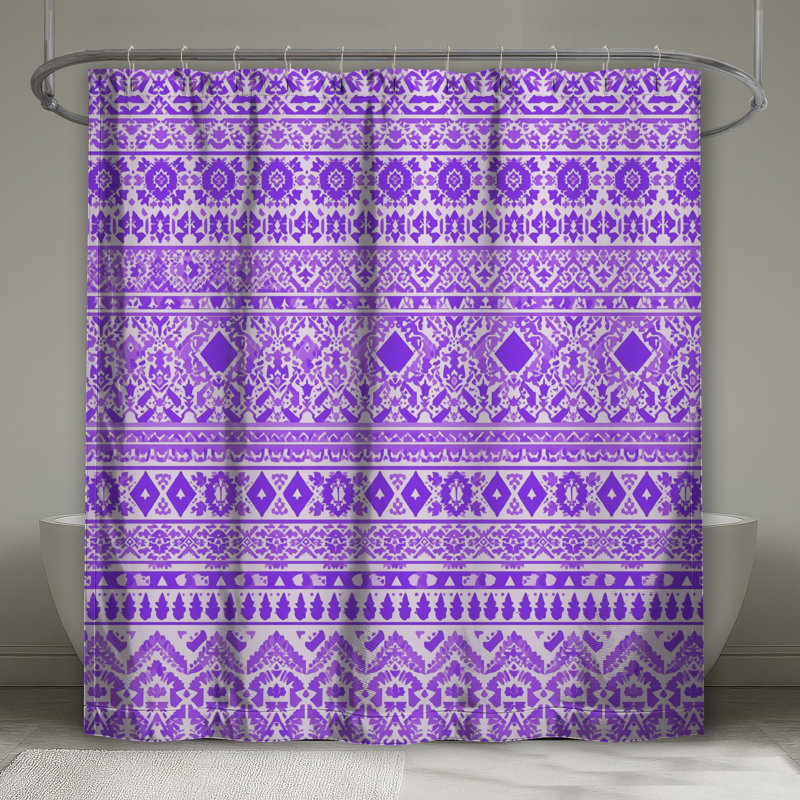 Rideaux de douche mauve à motif ornemental très long, L 70 po x H 72 po