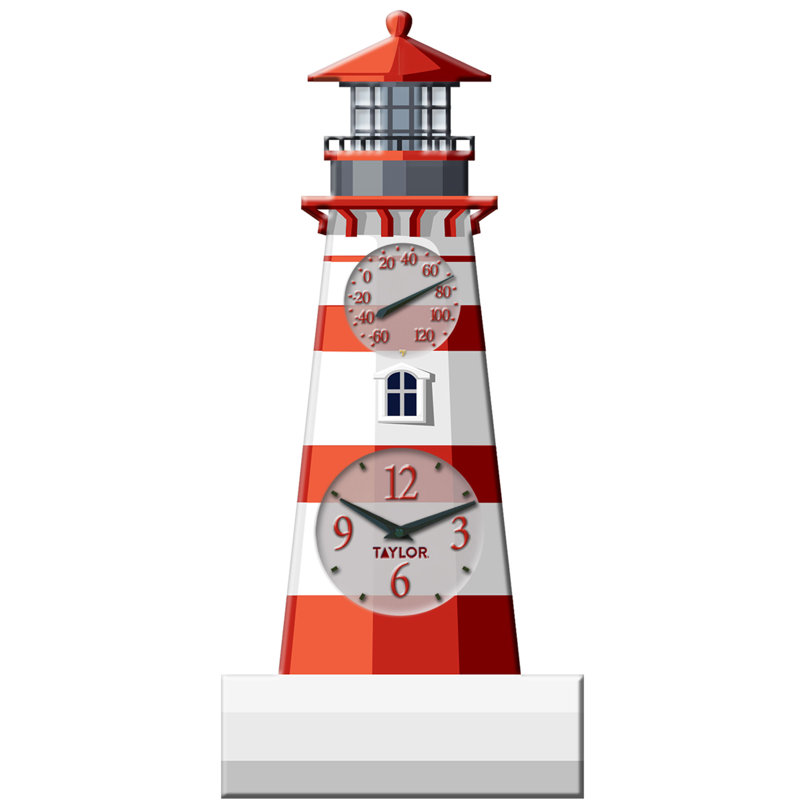 Poly Resin Lighthouse Clock With Thermometer-Multicoloured