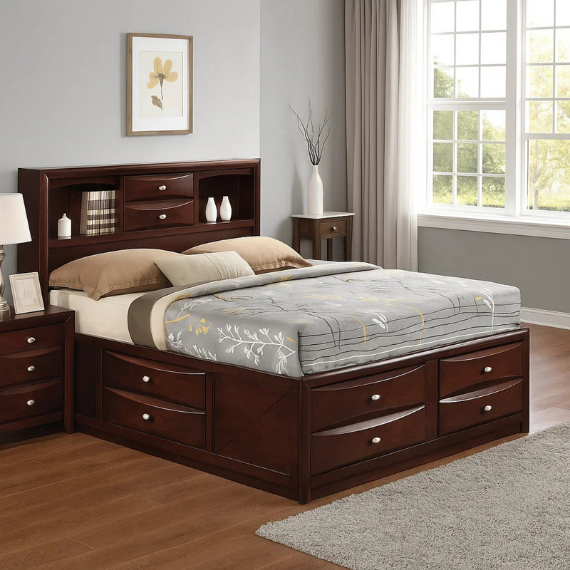 Lit plateforme avec rangement Gurtrude, Brun, Grand