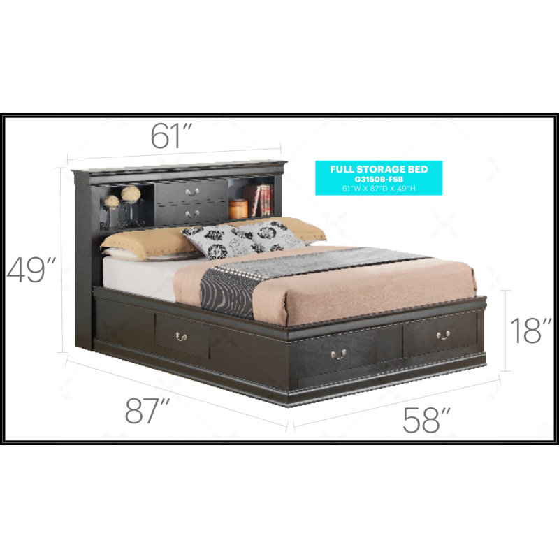 Elegant Full Storage Bed, Full, Black