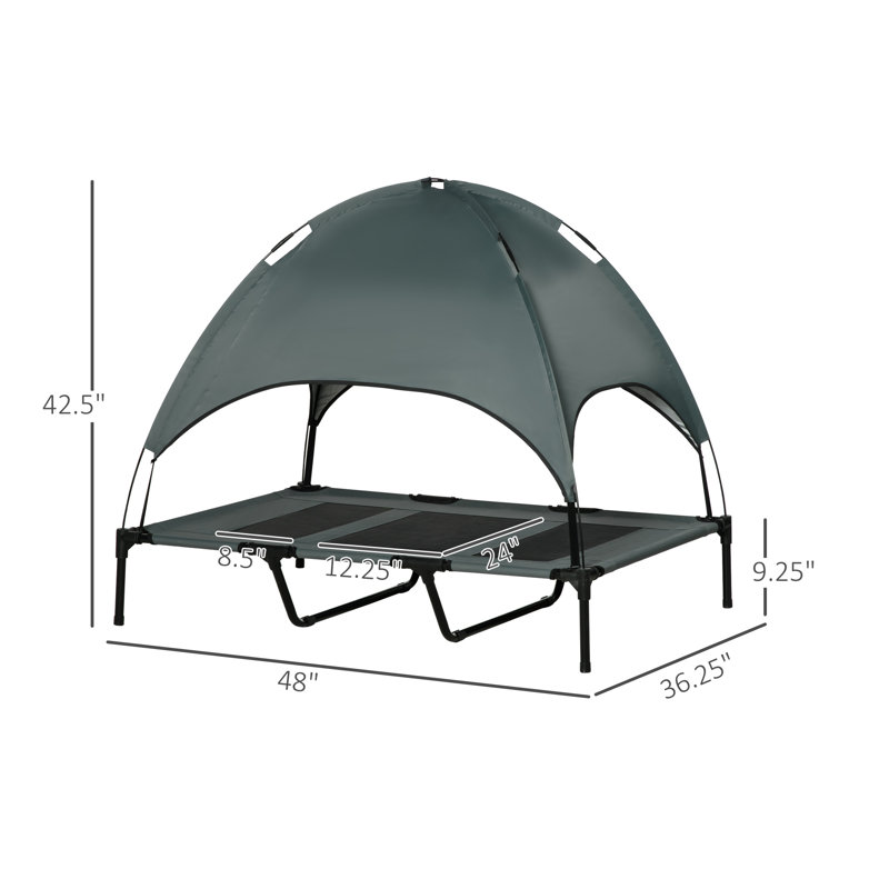 Lit pour chien surélevé portable avec abat-jour, protection UV, 48 pouces, gris, Gris
