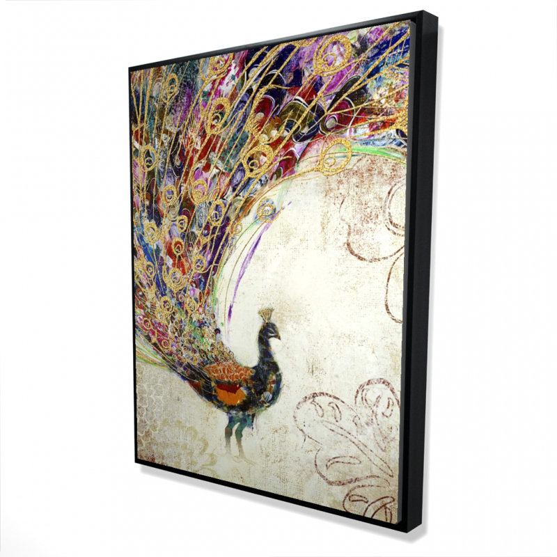 Peacock With Gold Feathers Print On Canvas