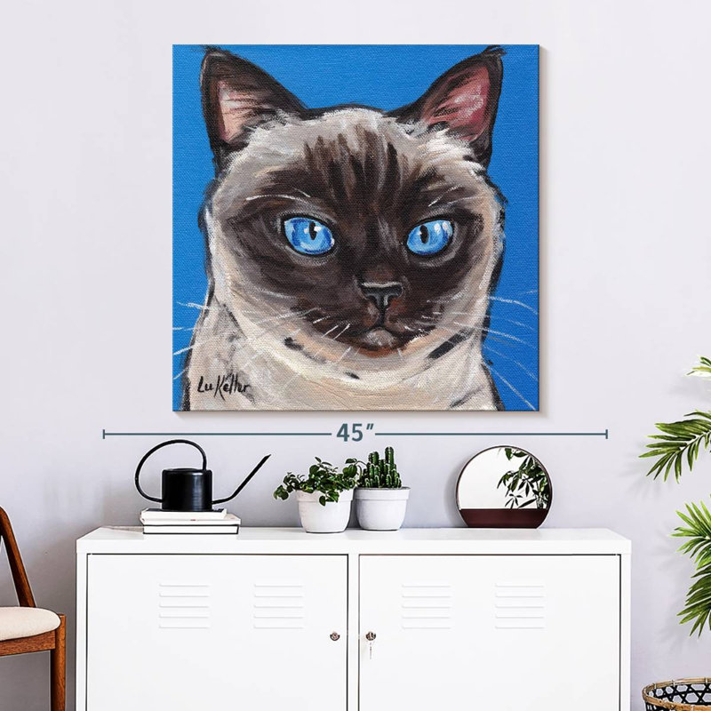 Chat siamois sur fond bleu, H 33 po x l 33 po
