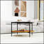 Table basse de style moderne Mid-Century avec tablette en bois, structure en métal noir, conception peu encombrante pour les salons