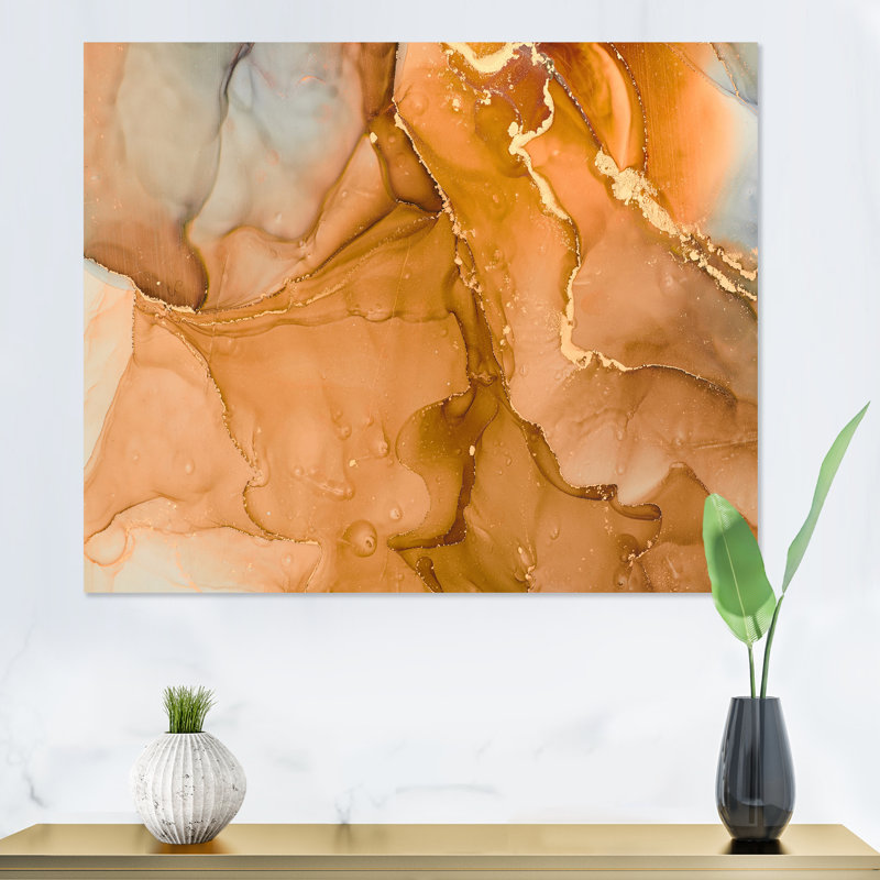 «Brown Luxury Abstract Fluid III», peinture sur toile, Toile tendue, H 24 po x l 32 po x P 1 po