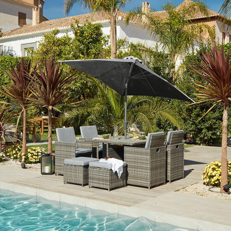 Quinden All Weather Wicker/Rattan 8 - Person with Cushions, Grey, Grey