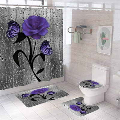 Ensemble de rideau de douche 4 pièces + crochets