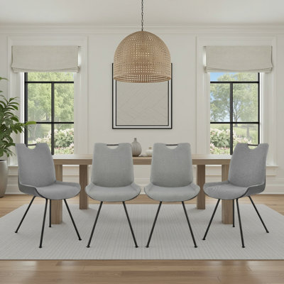 Newington Contemporary Dining Chair In Gray Powder Coated Finish And Pewter Fabric