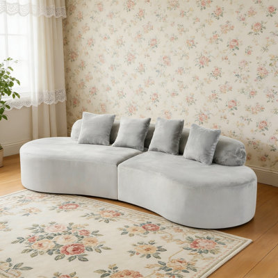 Multi-Person Compression Sofa Without Armrests,Curved Upholstered Sofa With Four Pillows