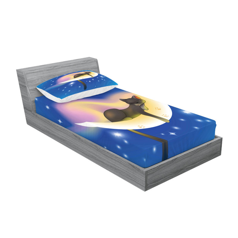 Drap-housse et coussin décoratif Ambesonne, jaune et bleu, Ensemble de draps pour lit simple + 5 pièces supp