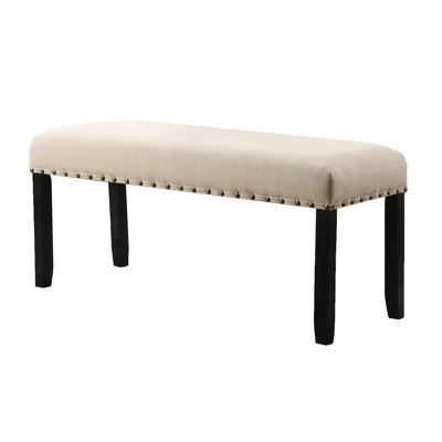 Tan Dining Bench With Nailhead Trim. Fabric Seat In Linen And Cotton. Solid Hardwood Construction For Durability. 44"W X 16.5"D 19"H. Part Assembly Needed Bench, Color. & Cotton Upholstered Seat.