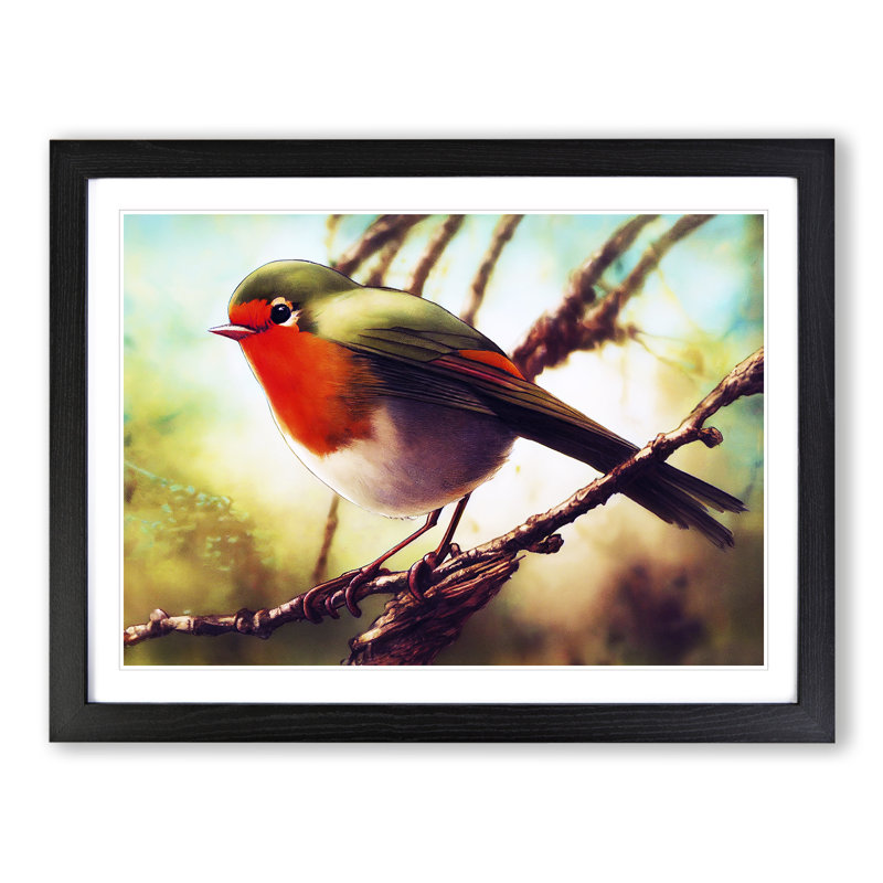 Imaginative Robin Bird - Single Picture Frame Print, 46cm H x 64cm W x 2cm D, Black