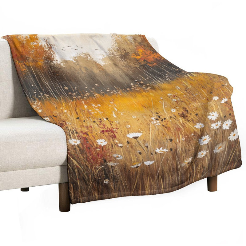 Jeté en flanelle Autumnal Meadow Wildflowers Birds Flying, couverture douce et chaude pour le salon, 40 po x 50 po