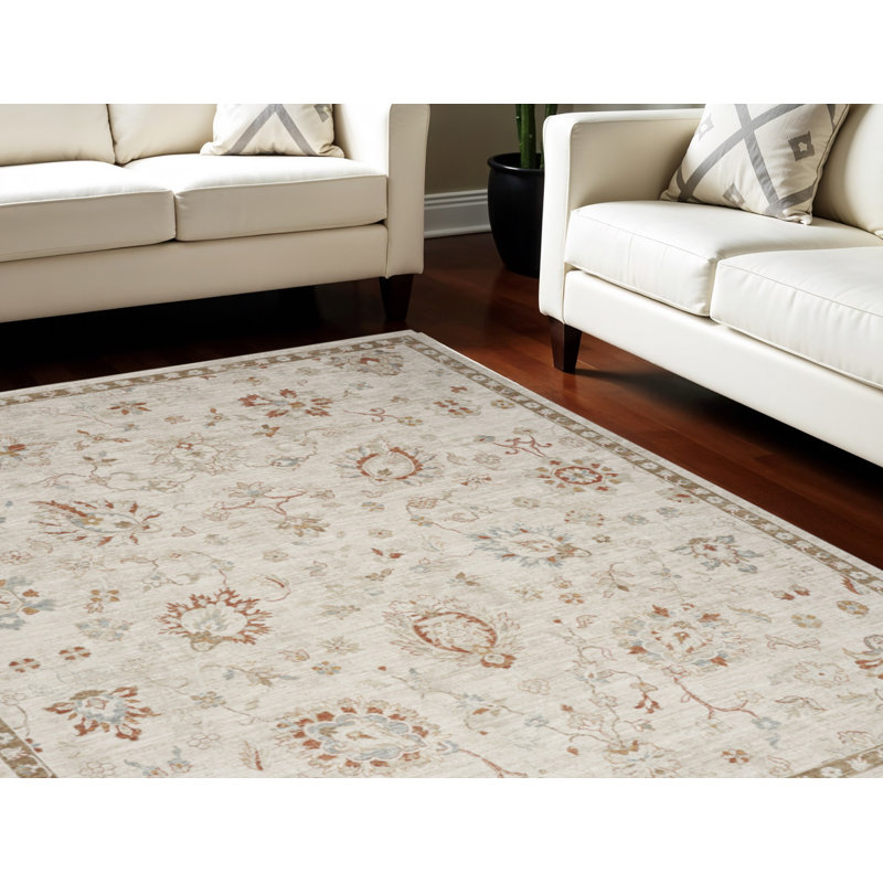 Tapis floral floral tissé à la machine 9 pi x 13 pi avec franges