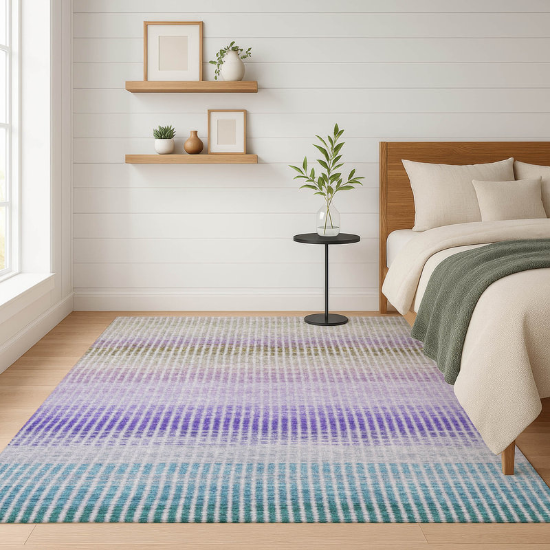 Premium Machine Washable Mayfield AMF2313 Stripes Rug, Teal, 5' x 7'6"