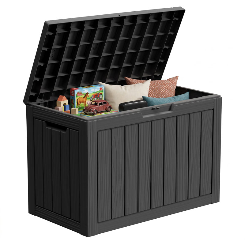 50 Gallon Water-Resistant Resin Outdoor Deck Box with Lockable Lid, Black